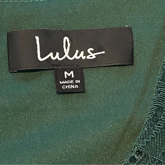 LULUS Forest Green “Harlow” Ruched Fitted Dress with Lace Overlay, NWT - Picture 14 of 16